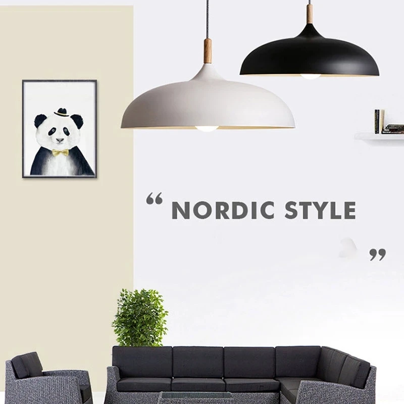 nordic modern led e27 oak pendant celling lights plate lamps hanging lights home indoor improvement iron oak decoration pendant free global shipping