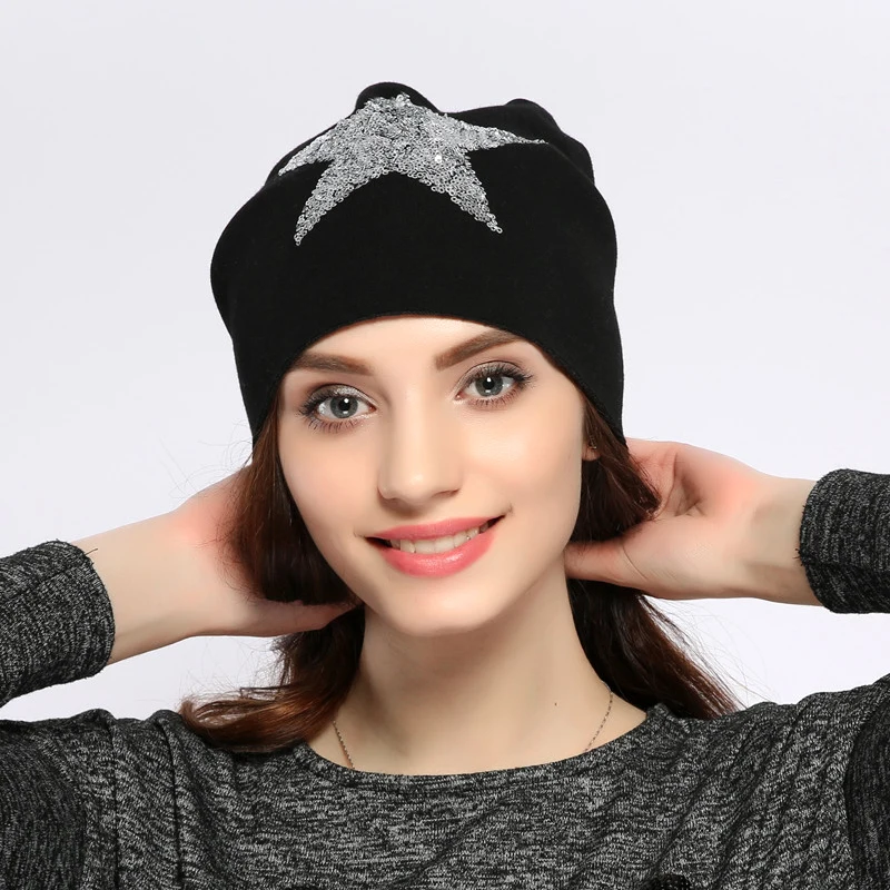 Geebro новые женские теплые однотонные вязаные шапки со звездами зимние мягкие