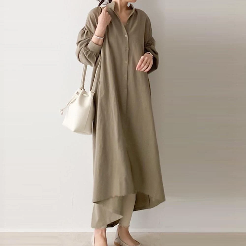 

Linen Plus Size Summer Shirt Dress Evening Female Vintage Party Oversize Long Sleeve Beach Women Dresses Robe Vestido Maxi Prom