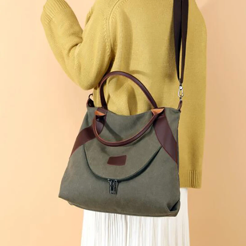 

2022 New High Quality Women Handbag Casual Large Capacity Hobos Canvas Bag Hot Sell Female Totes Solid Shoulder Bag