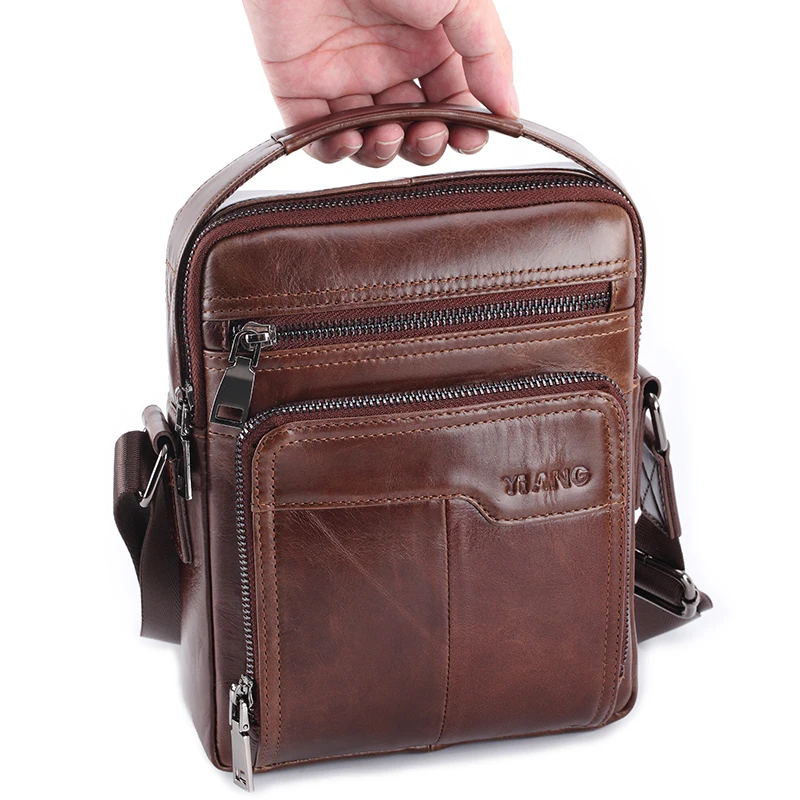 Сумка-мессенджер мужская из натуральной воловьей кожи маленький саквояж на