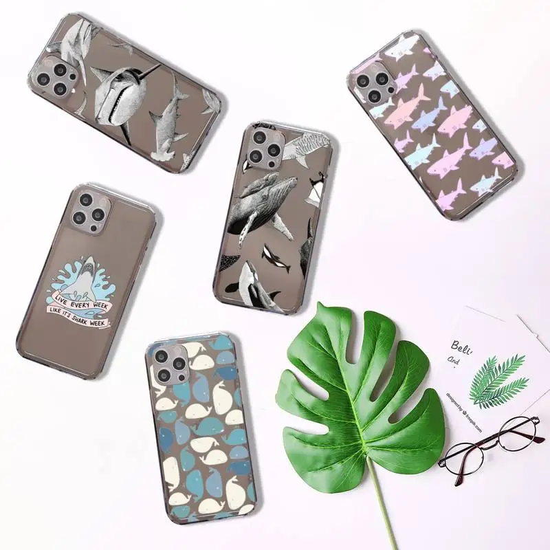 

blue cute shark Phone Case For iPhone 7 8 11 12 X XS XR MINI Pro Max Plus Retro Black Grey clear transparent