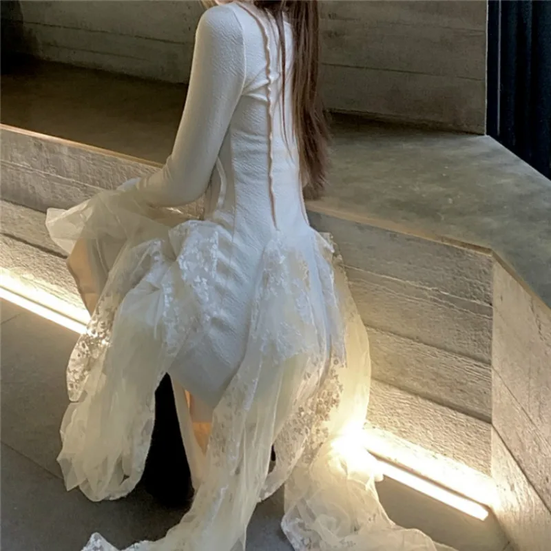 

Spring Elegant Lace Dress Women Casual Long Sleeve Slim Sweet One Piece Dress Korean 2021 French Vintage Party Dress Female