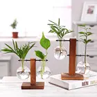 Terrarium Hydroponic вазы для растений Home прозрачный цветок бонсай, винтажный цветочный горшок, деревянная рамка, стеклянное настольное растение