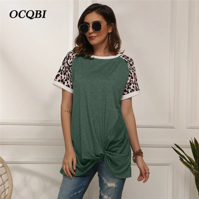 

Casual Summer 2020 Women T-shirts Vintage Fashion Leopard Patchwork Loose Women Clothes