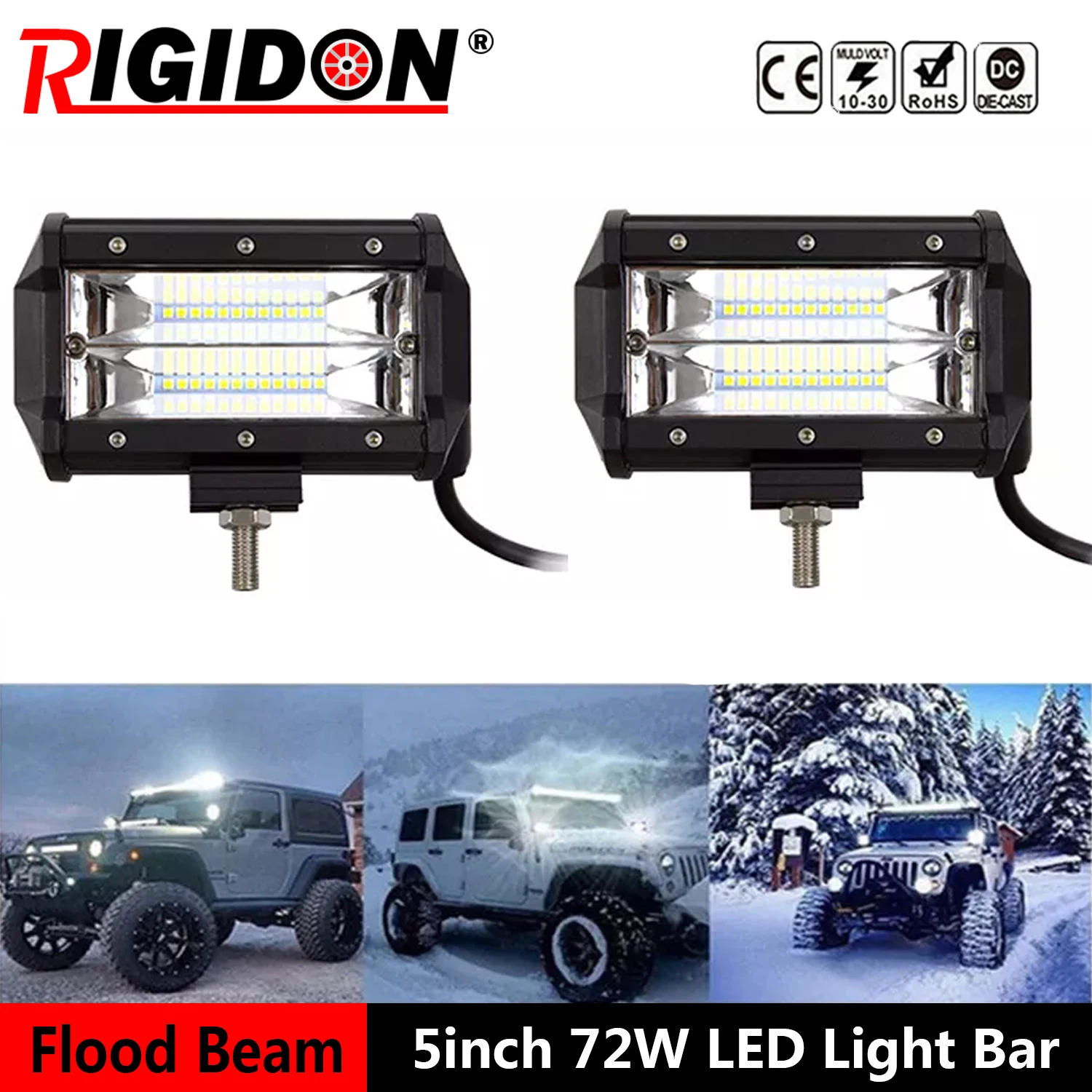 

RIGIDON 2PCS 5INCH 72W LED Work Light 12V 24V Car Offroad 4x4WD Truck SUV UTE ATV Car Driving Light