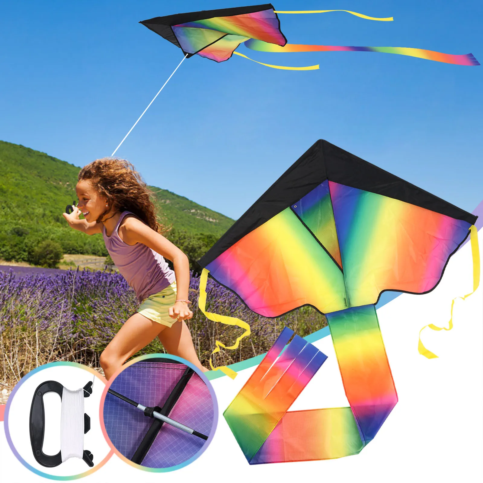 

Colorful Large Rainbow Kite With 31-inch Tail Outdoor Children Toys Fun Sports Educational Gifts Kites For Adults Kids#fs