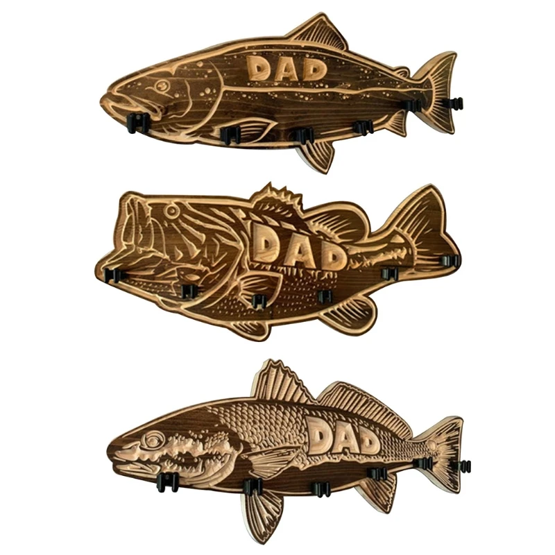 

LXAC Large Fish Shaped Fishing Rod Holder Wooden Rack DIY Wall Mounted Fishing Gear Rack Fishing Tackle Storage Collection Rack