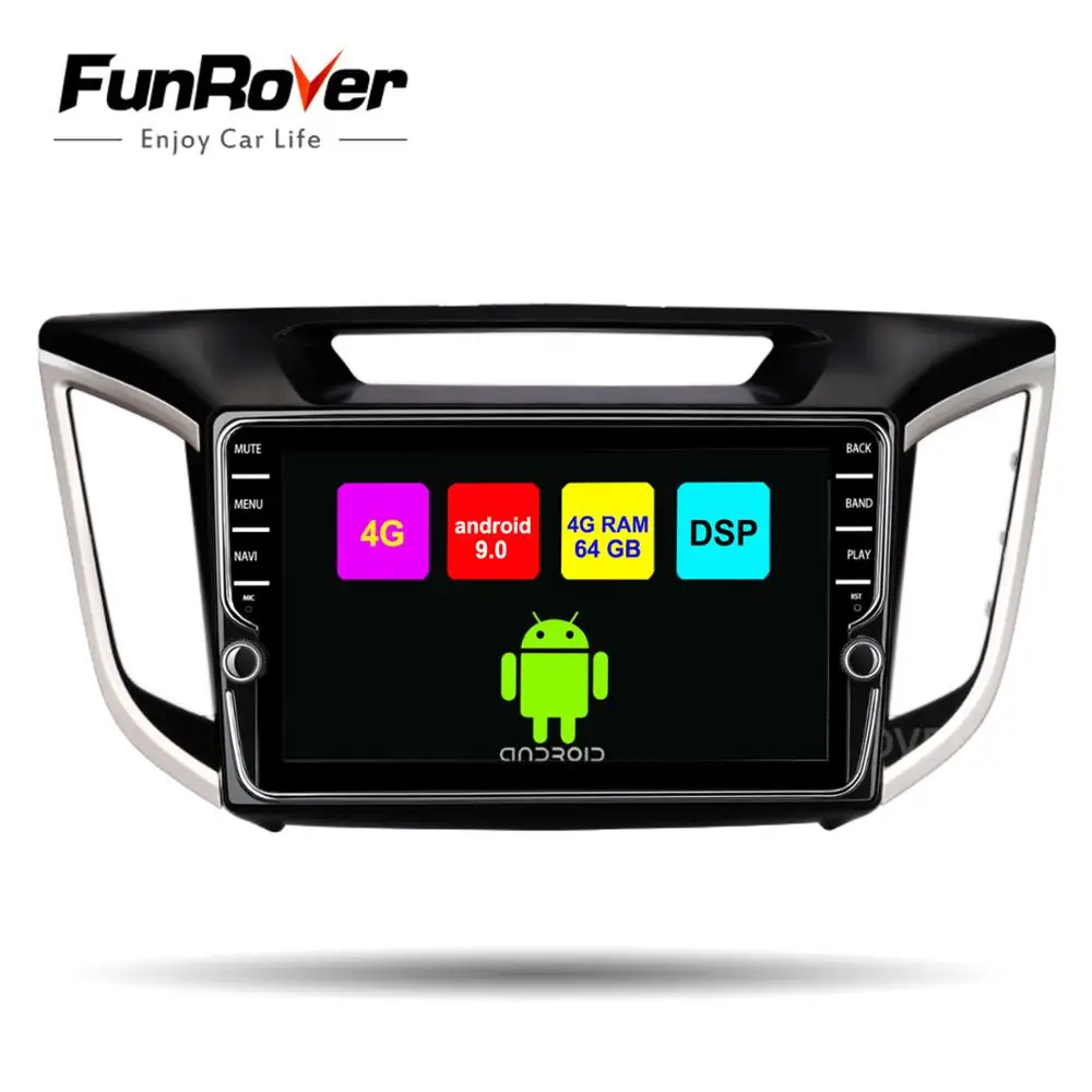 Funrover android9.0 2 din Автомобильный мультимедийный плеер dvd raido для Hyundai IX25 Creta gps