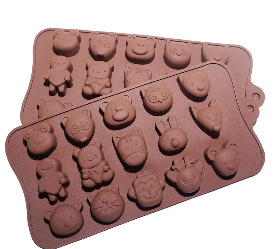 

15 Cells Brown Color Silicone Material Kinds Animals Bear Monkey Tiger Chocolate Molds Diy Epoxy Candy Fondant Cake Molds
