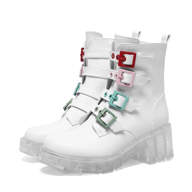 Dovereiss Fashion Women's Shoes Winter Round Toe White Buckle Zipper Natural Leather Concise Block Heels Short Boots 34-40