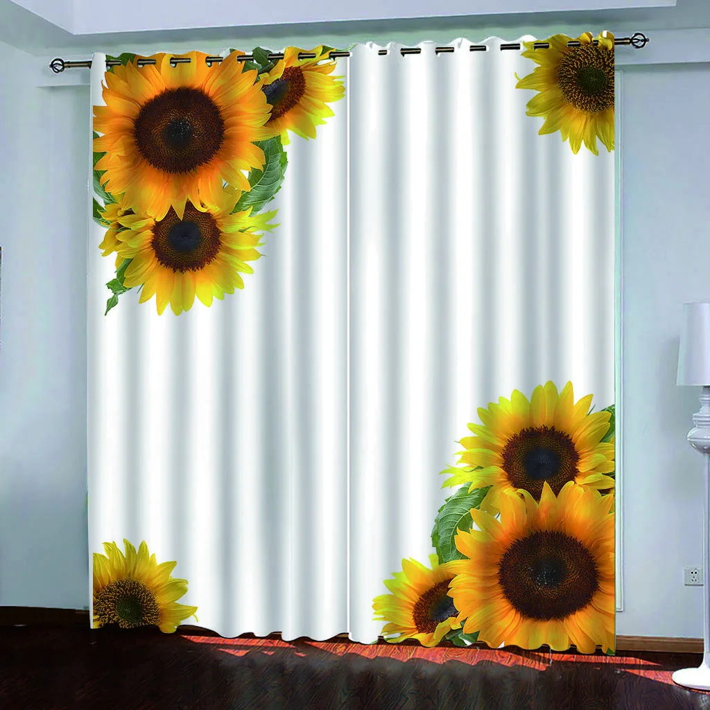 

Customized 3D Curtain Fashion Blackout Curtain Bedroom Decoration Yellow flower curtains on white Curtains For living room