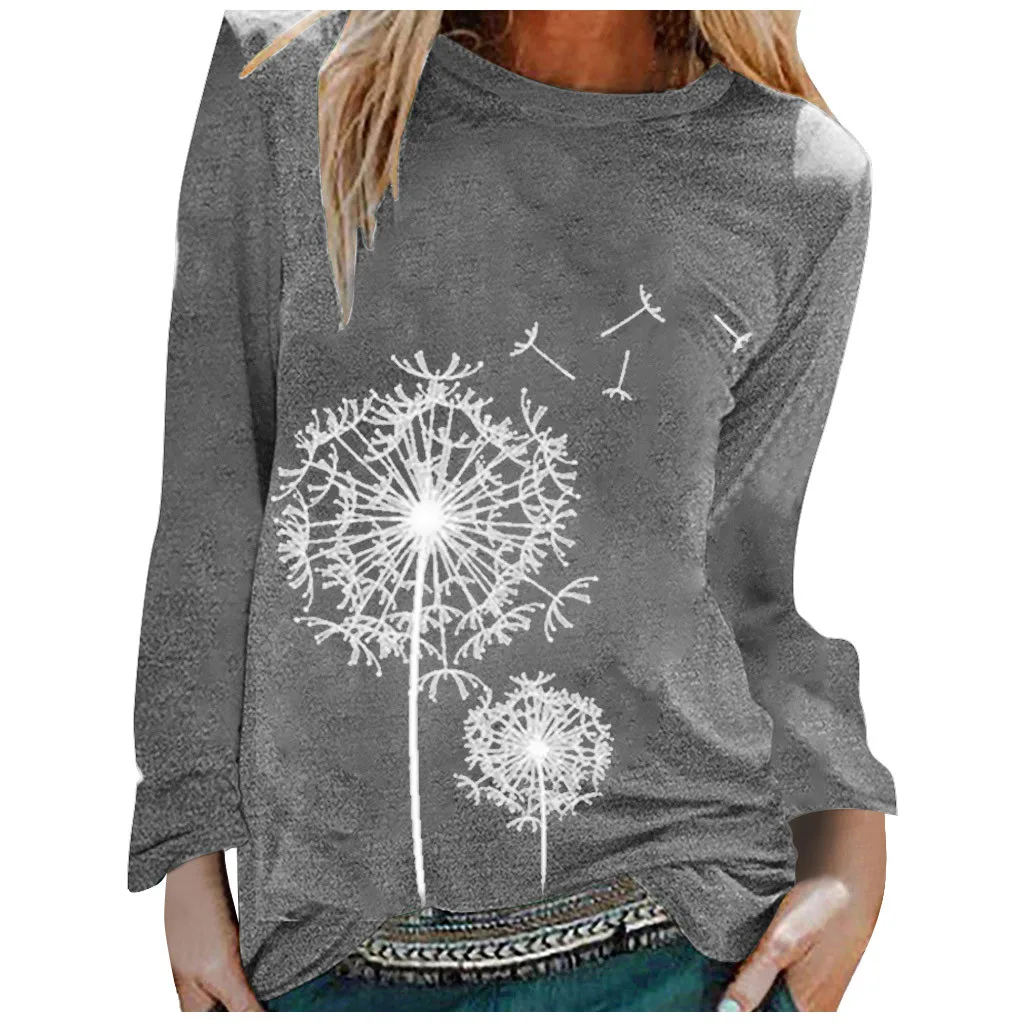 

Fashion Women's Casual Print O-neck Long Sleeves Shirt Tunic Blouse Tops Блузка Женская Blusas Mujer De Moda 2021 Femmes Mujer
