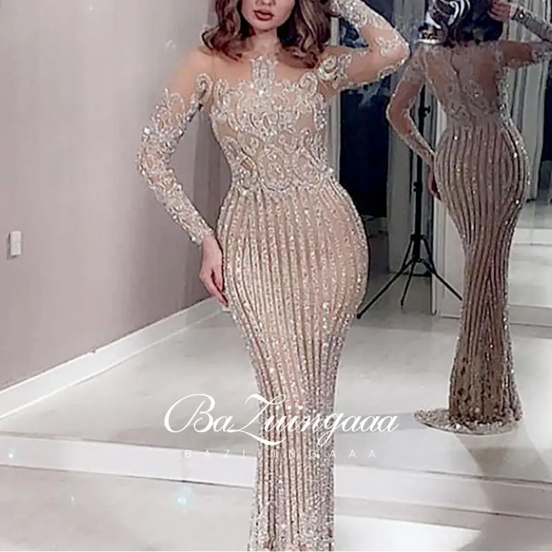 

BAZIIINGAAA Luxury Cocktail Dresses Long Woman Gown Beaded Sequins Robes de cocktail Parties Bride Dress Prom Party Gowns