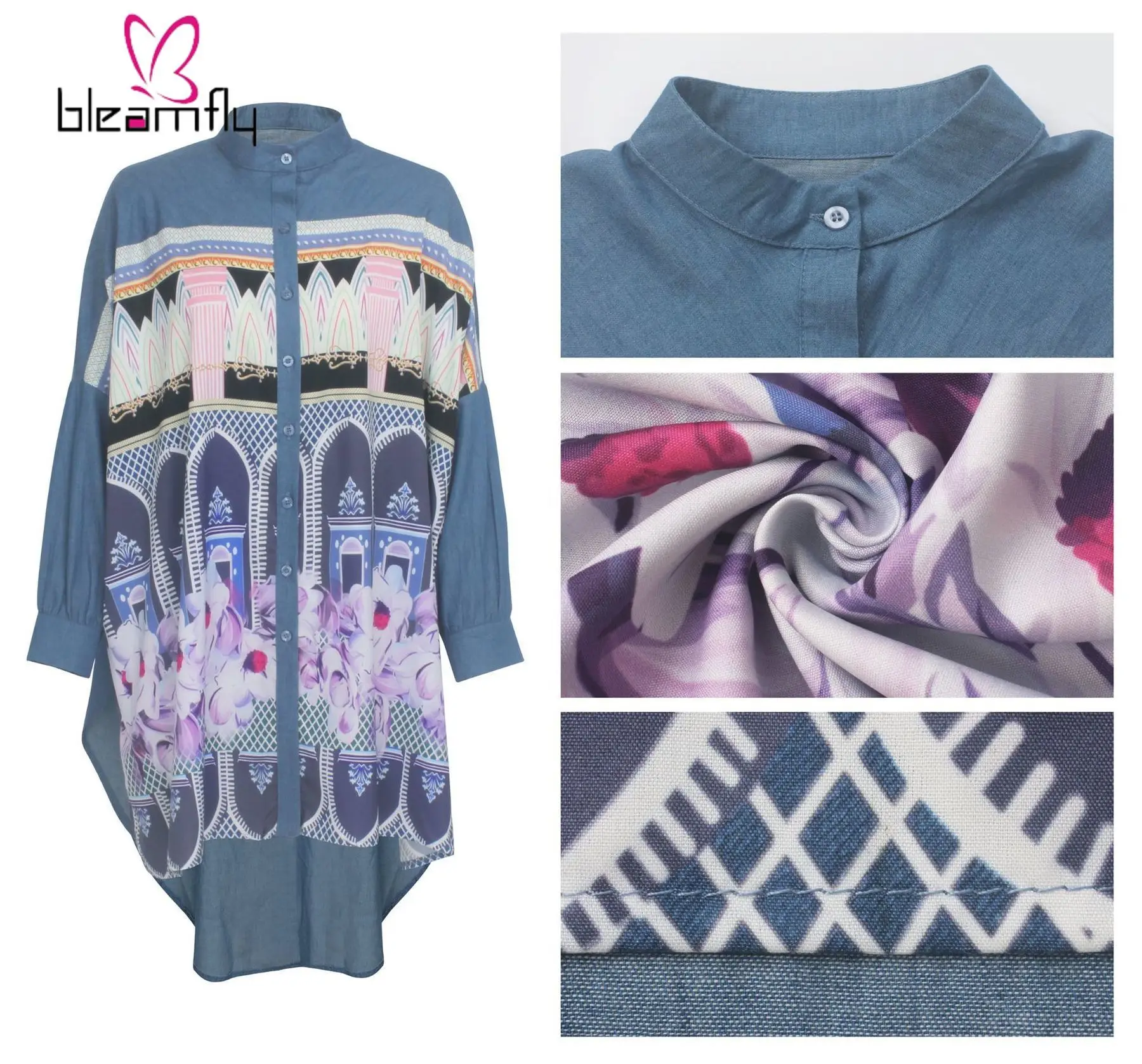 Женские новые летние винтажные с цветочным принтом Длинные рукава обычный подол