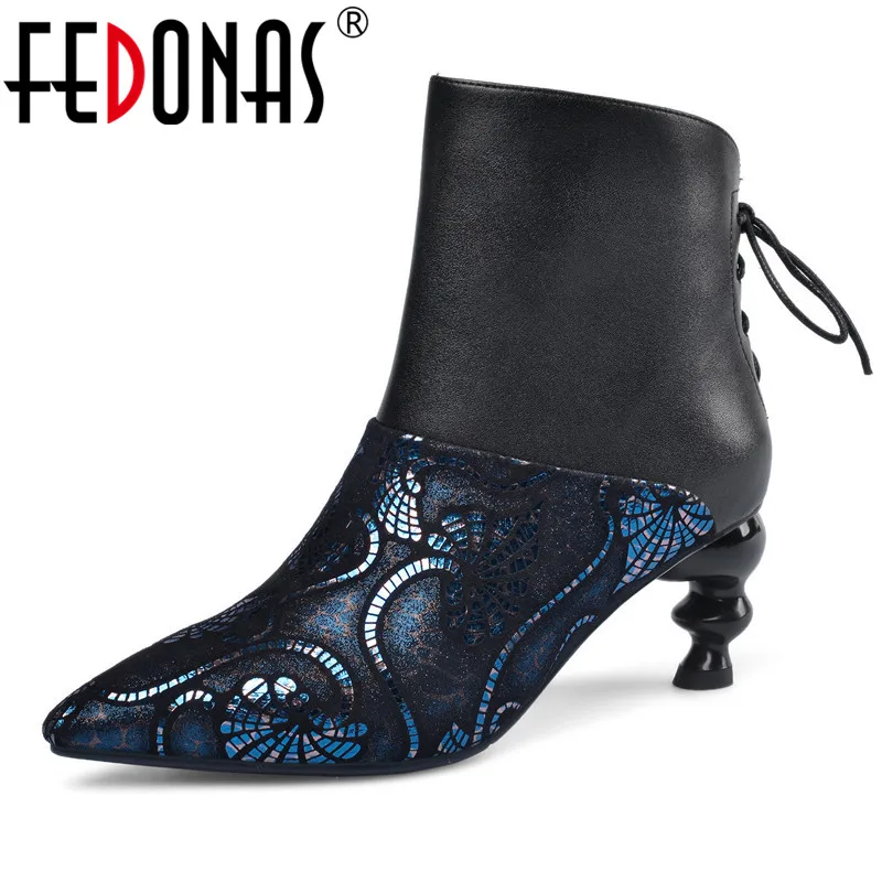 Женские ботильоны на высоком каблуке FEDONAS Брендовые из натуральной кожи с острым