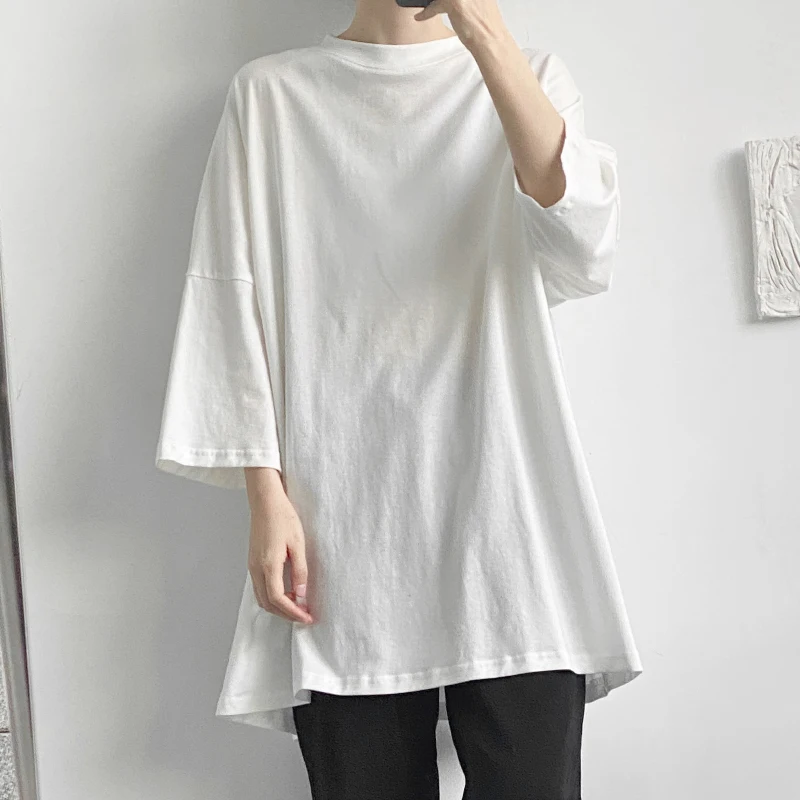 

Large Size Cool Wind Oversize Wide Version Drop Shoulder Versatile Medium Sleeve T-shirt 5-sleeve Base Coat Cotton Top Summer