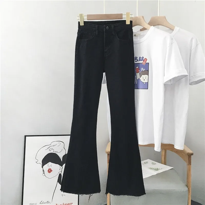 Новинка 2021 облегающие черные джинсы с высокой талией и широкими штанинами