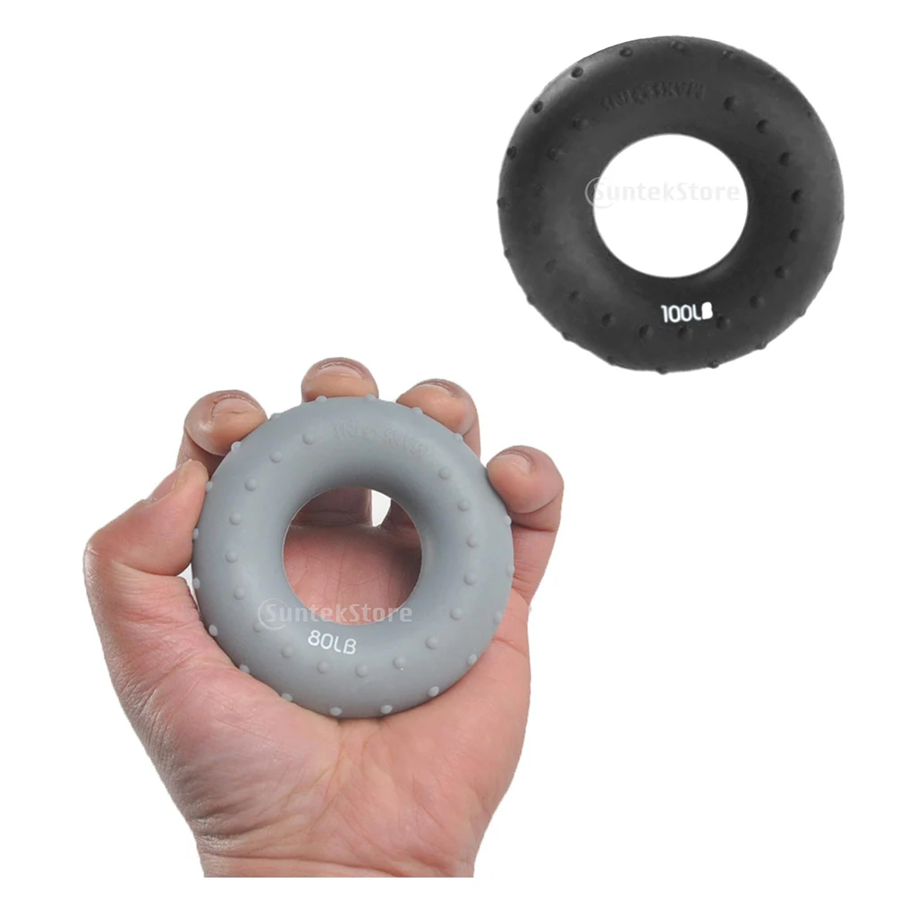 2 шт кистевой эспандер палец Silicone рукоятка Силиконовое кольцо захват 100LB& 80LBS серый и ручные ручки черные тренажеры