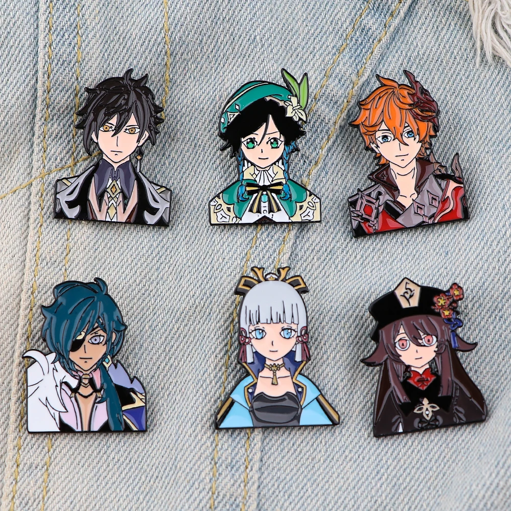 

Genshin Impact Hu Tao Zhongli Venti Aether Anime Badges Cute Enamel Pin Brooch for Clothes Lapel Pins Backpack Accessories Gifts