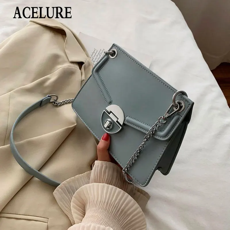 

Сумка-мессенджер ACELURE из искусственной кожи женская, однотонный саквояж на плечо с металлическими цепочками, подходит под все, модная дамск...