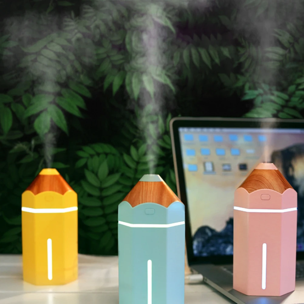 

Pencil Humidifier Yellow 230ml Home Office USB Mini Cool Mist LED Purifier Diffuser Portable Air humidifier with LED lights