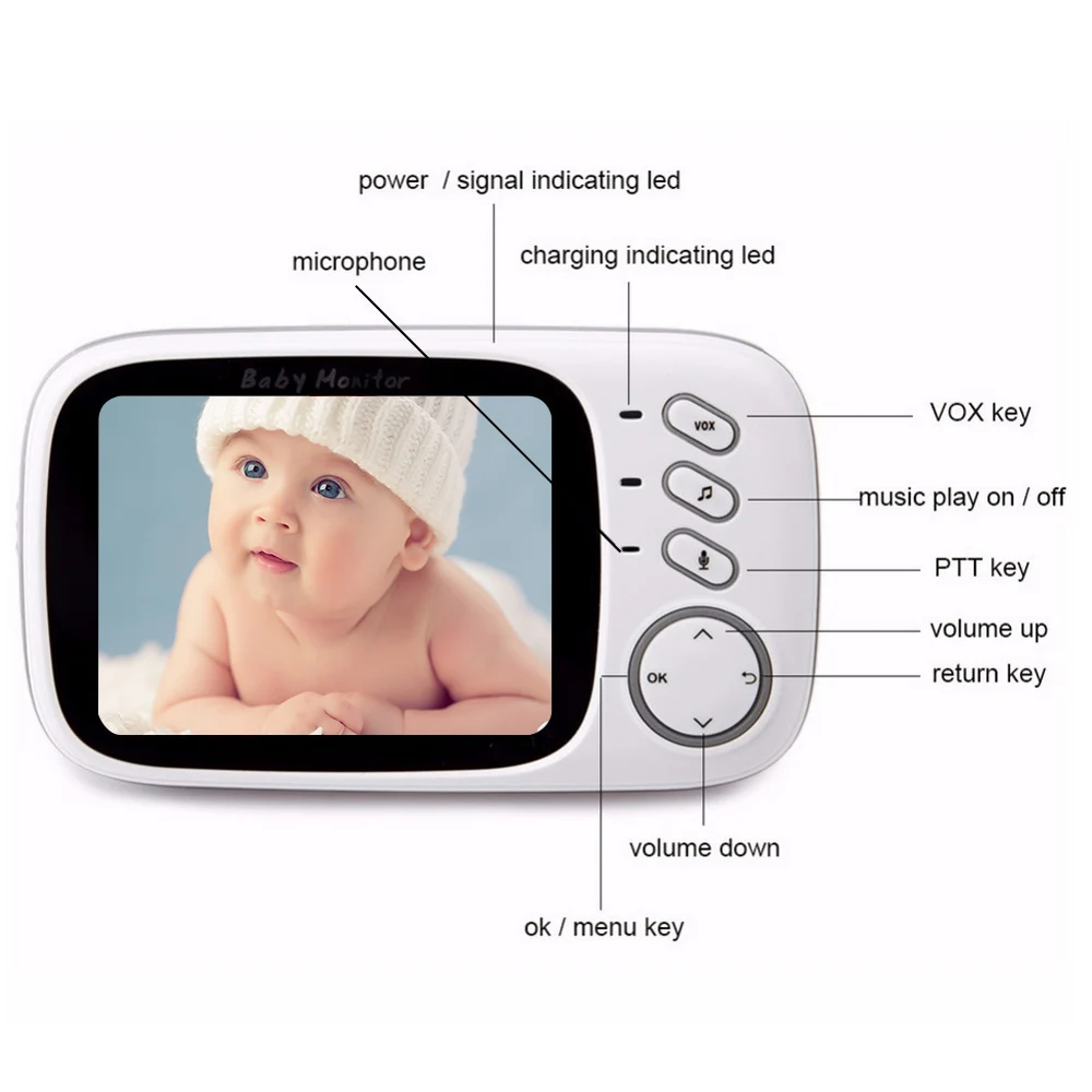 Wireless Video Color Baby Monitor with 3.2Inches LCD 2 Way Audio Talk Night Vision Surveillance Security Camera Babysitter VB603 |