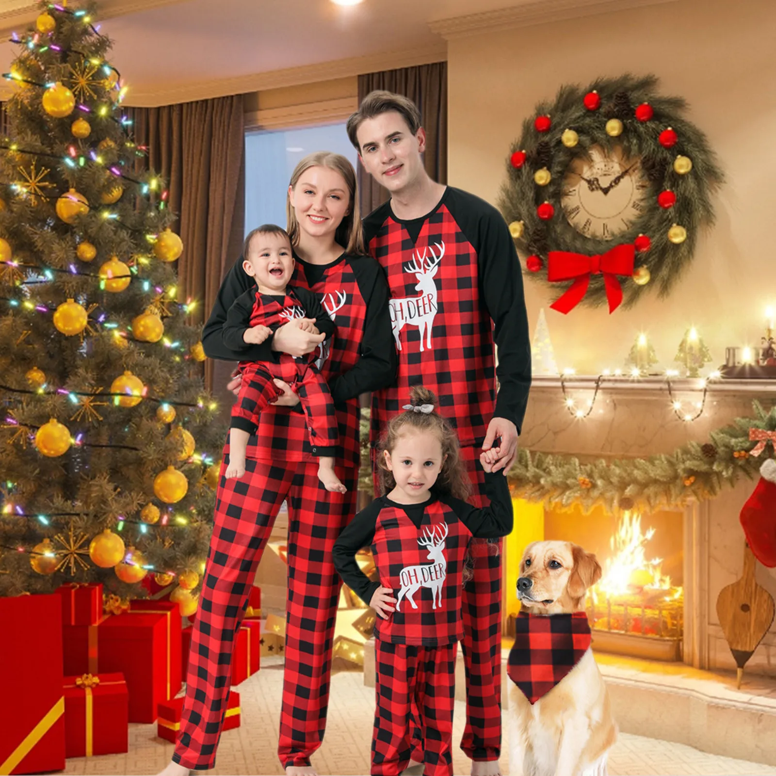 Plaid Christmas Mommy and Me Clothes Outfits Tops+Pants Father Mother baby Children Matching Family Pajamas Deer Sleepwear Xmas