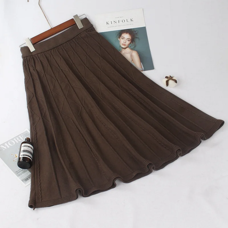 ONLYSVTER Толстая осенне-зимняя женская юбка модная трапециевидная повседневная трикотажная плиссированная юбка длинные теплые женские трикотажные юбки