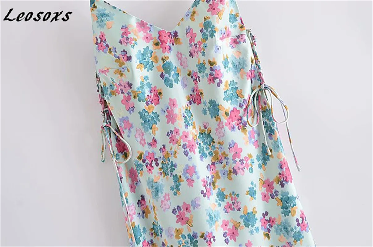 

Leosoxs ins resort style hot sale camisole dress women long floral print sleeveless V-neck sexy satin dresses 2021 Summer New