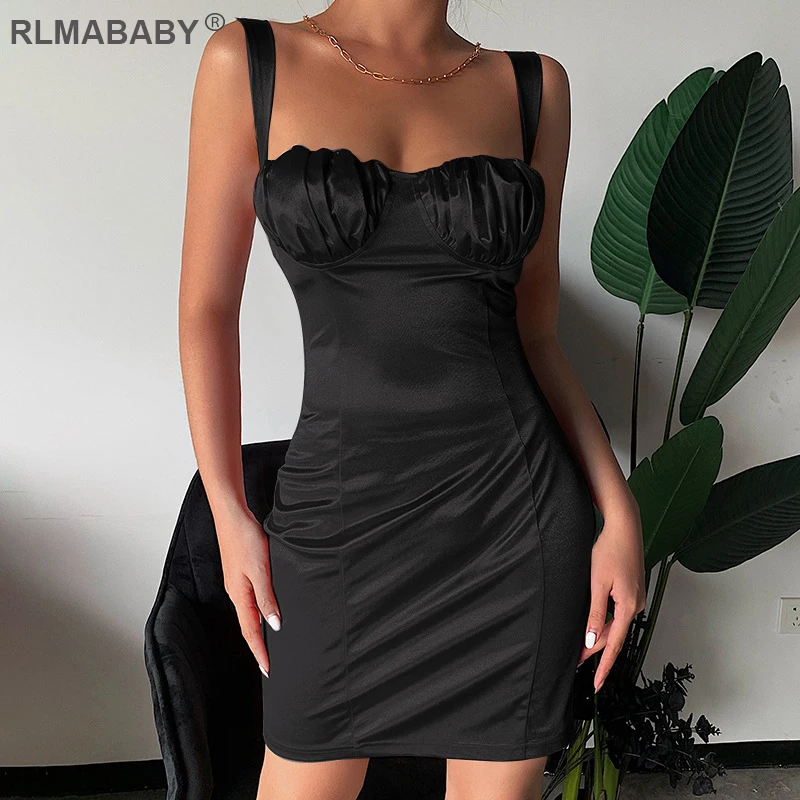 Rlmaaby тонкое бюстье с ремешками летнее женское атласное платье Красное Облегающее