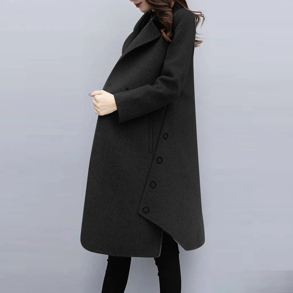 Women Outerwear Overcoat Autumn Winter Jacket New Fashion Long Woolen Coat Women Long Sleeve Slim Solid Female Wool Coats#108