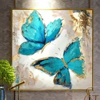 Настенный плакат на холсте, картина с изображением синей бабочки, золотые украшения для гостиной, домашний эстетический Современный без рамки