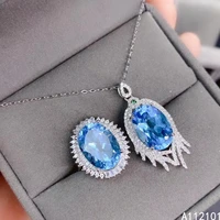 kjjeaxcmy fine jewelry 925 sterling silver inlaid natural blue topaz new girl fashion pendant ring set support test hot selling