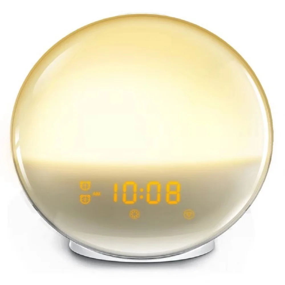 

Colorful Wifi Smart Wake Up Light Sunrise Sunset Alarm Clock with App Works for Alexa Google
