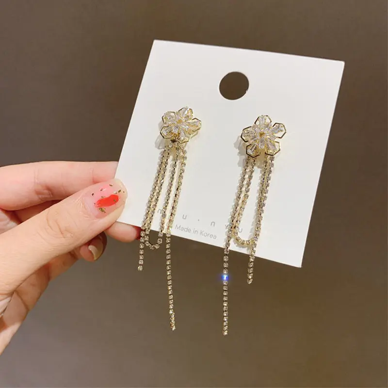 

Zeojrlly Trendy Women Dangle Earrings Korean Flower Long Tassel Earrings Fashion Korean Elegant Jewelry