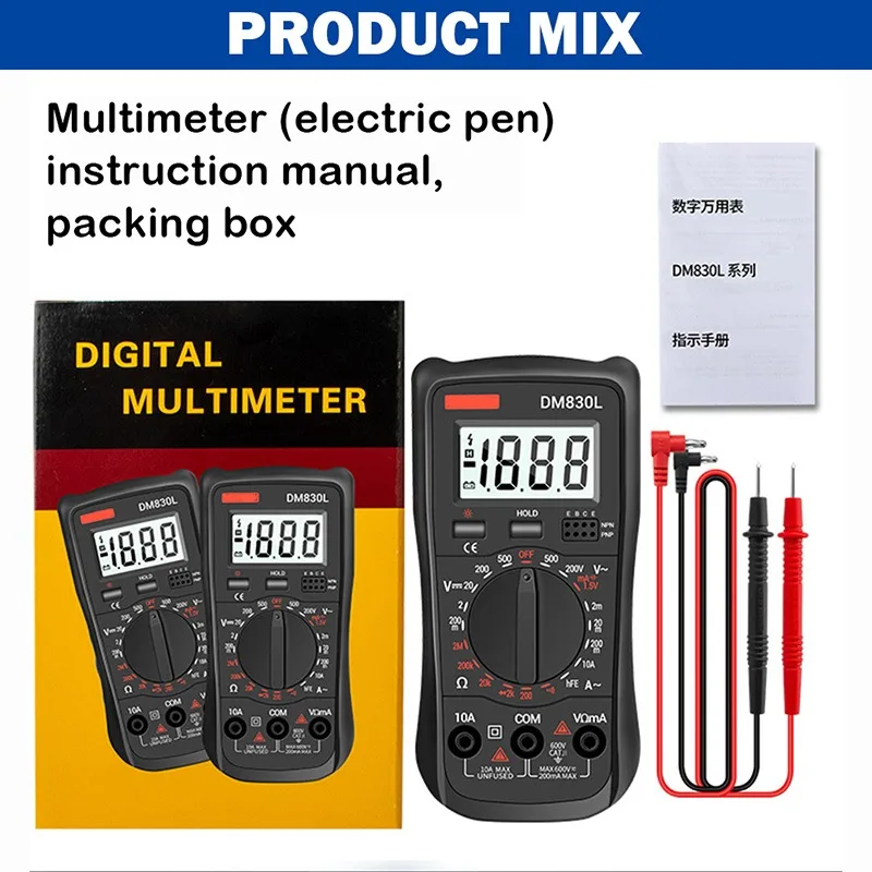 

DM830L Digital Multimeter Meter Testers 1999 Count Electrical Transistor Capacitance DC/AC Multimetro With LCD Backlight