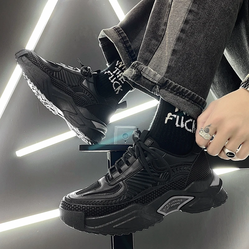 

Кроссовки мужские на шнуровке, Вулканизированная подошва, массивные, удобная повседневная обувь, дизайнерские