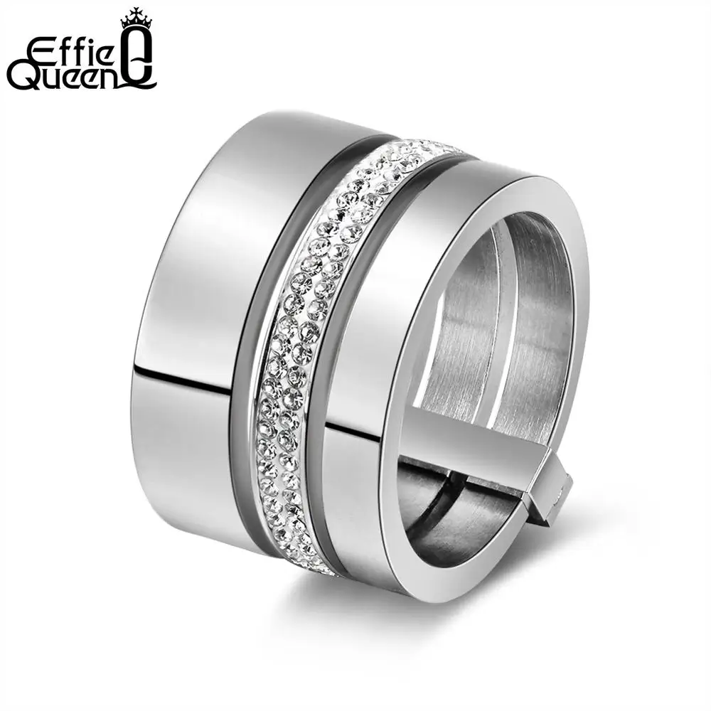 Effie queen 15 мм большой жемчужиной в 3 слоя из 316L Нержавеющая сталь женское кольцо с Цирконом Свадебные Обручение Для женщин ювелирные изделия подарок IR86