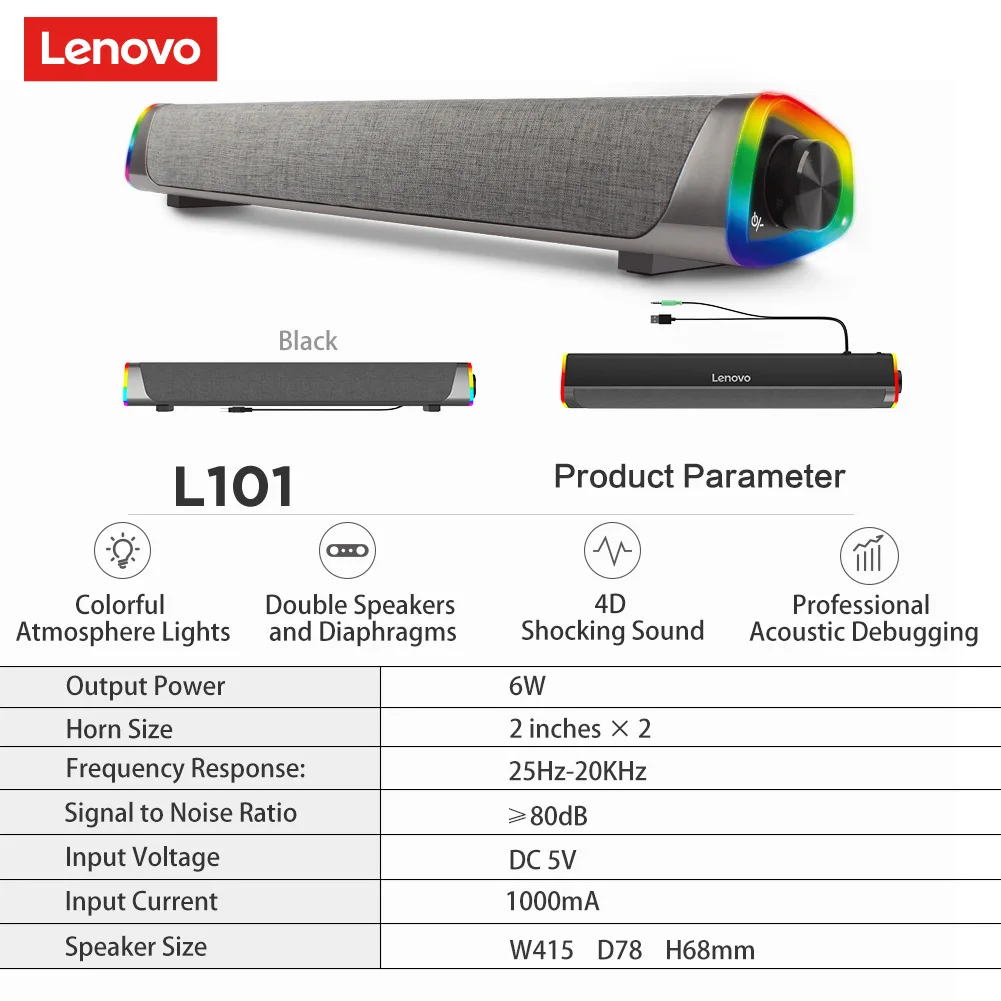 Настольный динамик Lenovo Lecoo L101 стерео колонка с объемным звучанием сабвуфер для