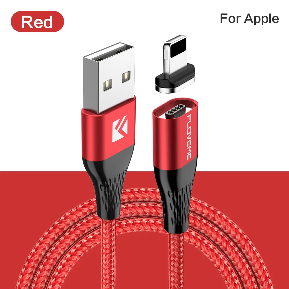 FLOVEME магнитный заряд зарядка для телефона 3 в 1 Магнитный кабель Micro usb type C осветительный кабель телефон Быстрая зарядка зарядное USB-C/type-C кабель для iPhone samsung магнитное зарядное устройство - Цвет: For Apple Red