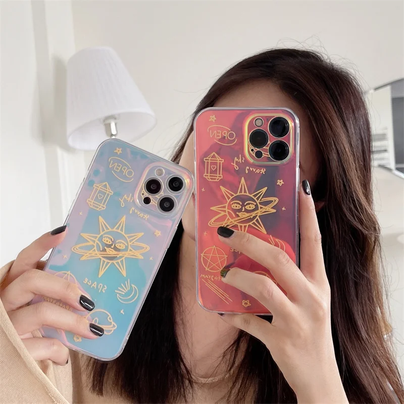 Прозрачный чехол для телефона Aurora Laser iPhone 12 11 Pro Max 7 8 Plus X XR XS милый мягкий с
