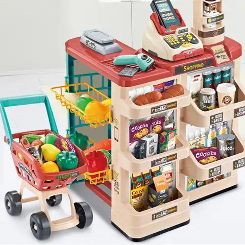 Детская имитация супермаркета торговый столик корзина комбинированный набор игровой дом супермаркет сканирующая кассовая игрушка