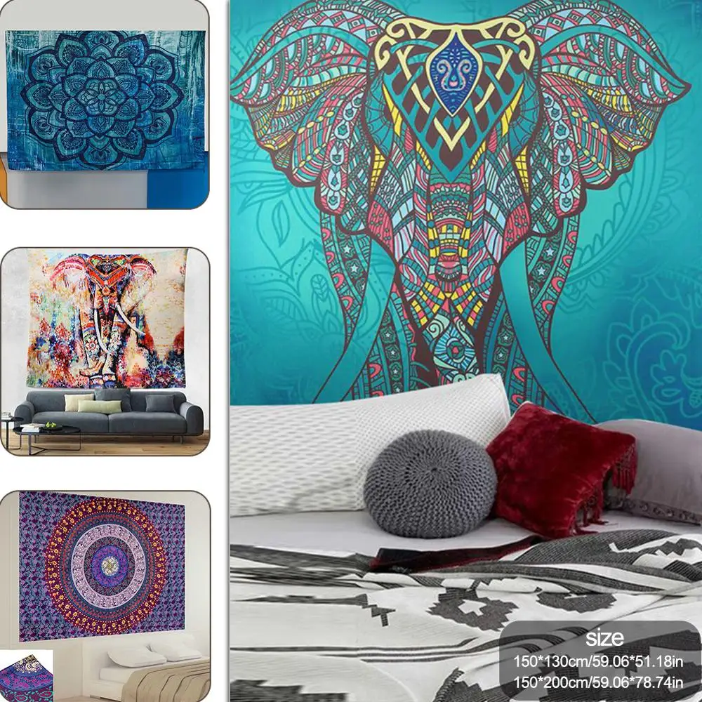 

Bohemian Mandala Elephant Tapestry Wall Hanging Sandy Beach Picnic Throw Rug Blanket Camping Tent Travel Sleeping Pad