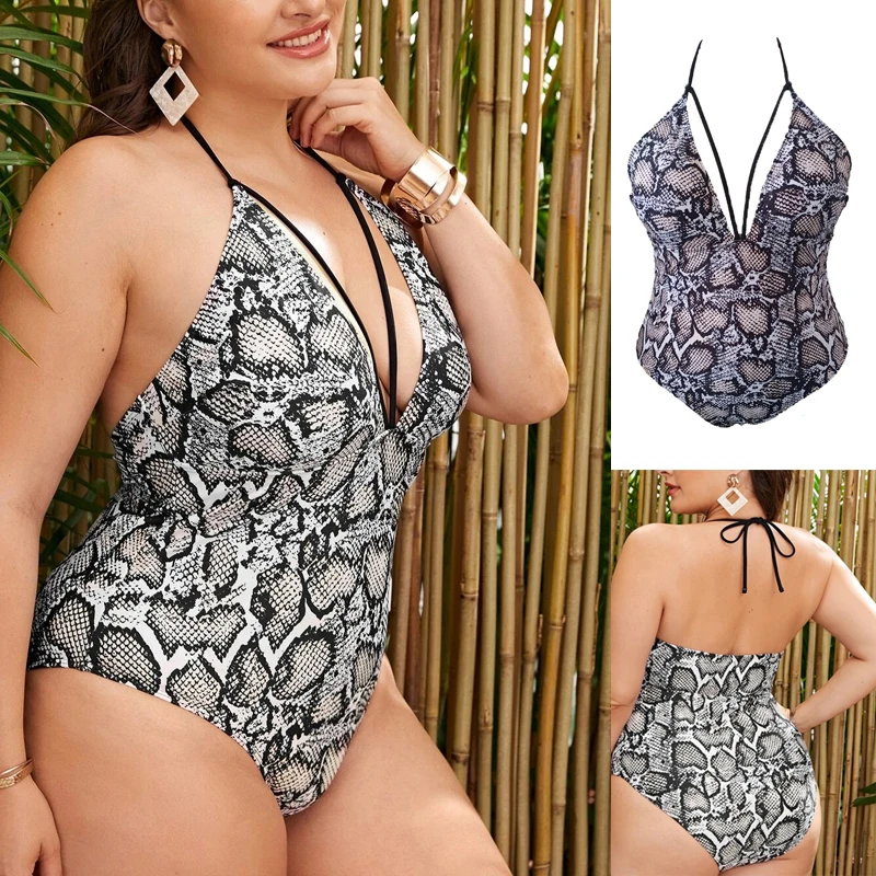 

Новинка 2022, стиль размера плюс, винтажный слитный купальник с принтом под змеиную кожу, бикини с эффектом пуш-ап, Мягкий купальник, женский к...