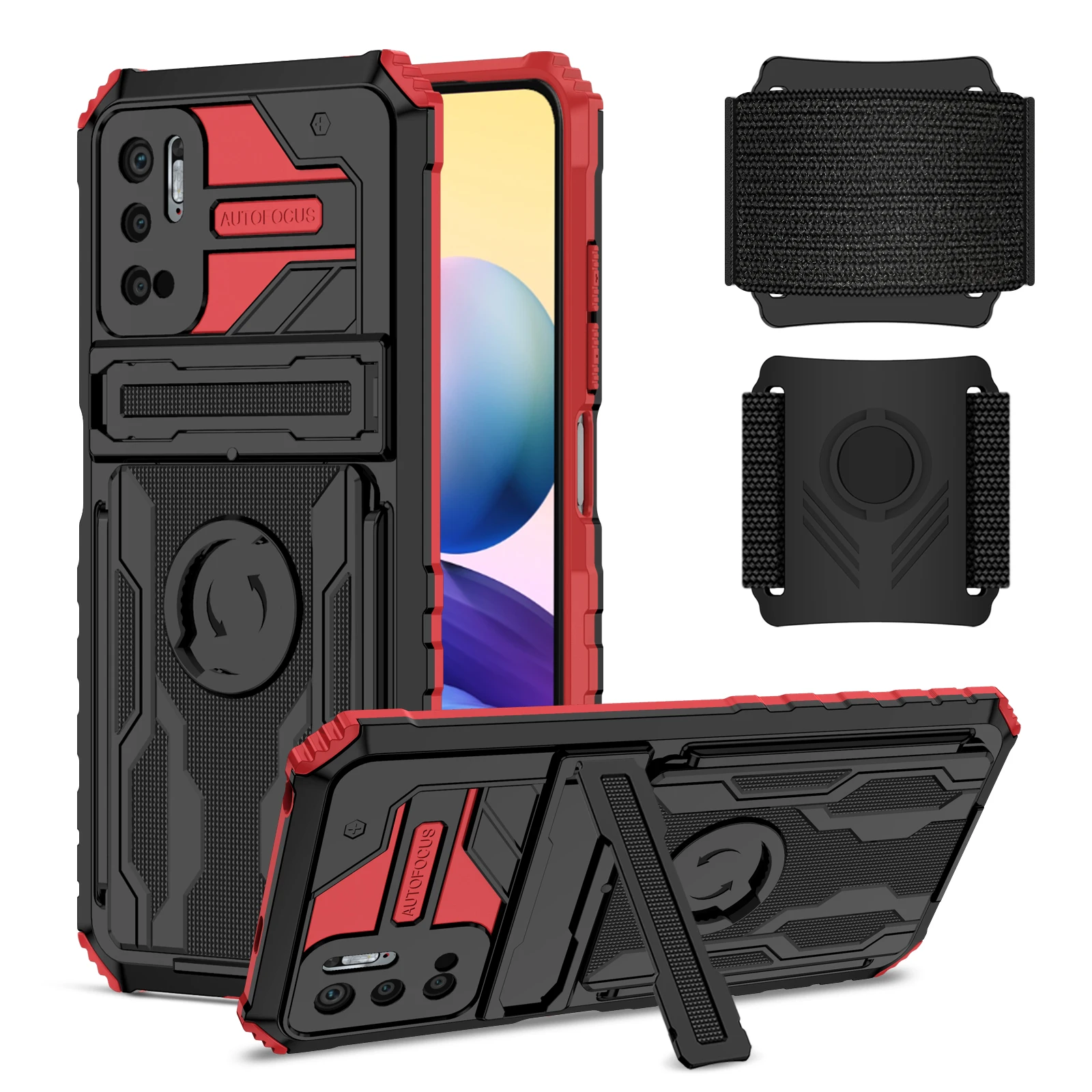 

Phone Case For Xiaomi Redmi Note 10 10S PRO MAX 4G 5G ShockProof With Adjustable Wrist Strap Card Slot Stand Anti-fall Cover