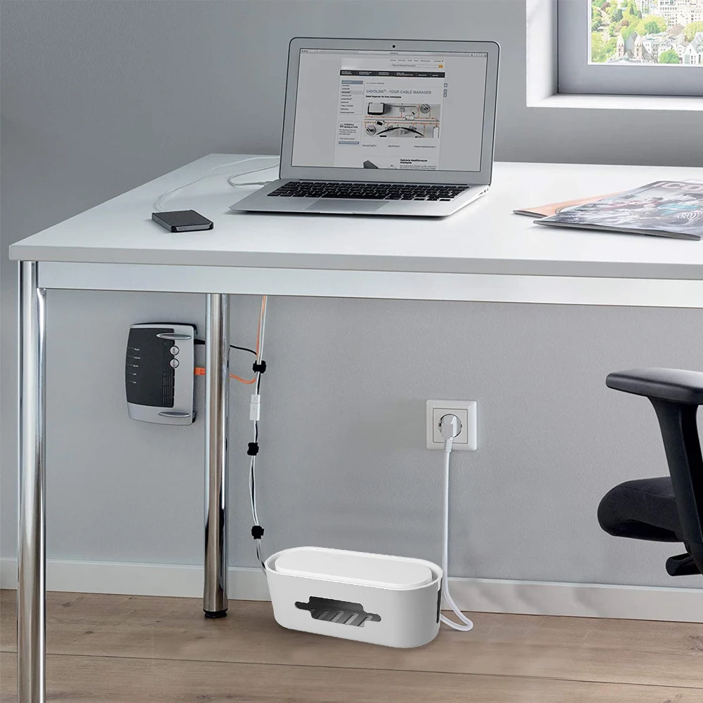 

Storage Tools Cable Box Cord Management Organizer Extension Lead Wire Case Container For Office Home Desk TV Computer Grey White