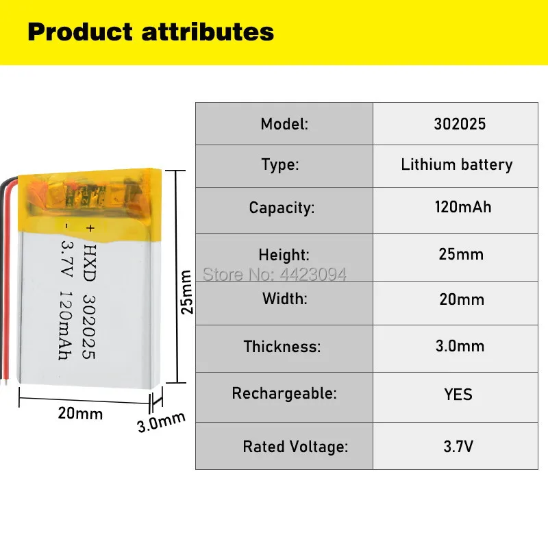 3 7 в 120 мАч 302025 литий-полимерные батареи с PCM для MP3 MP4 MP5 Bluetooth гарнитура умные часы