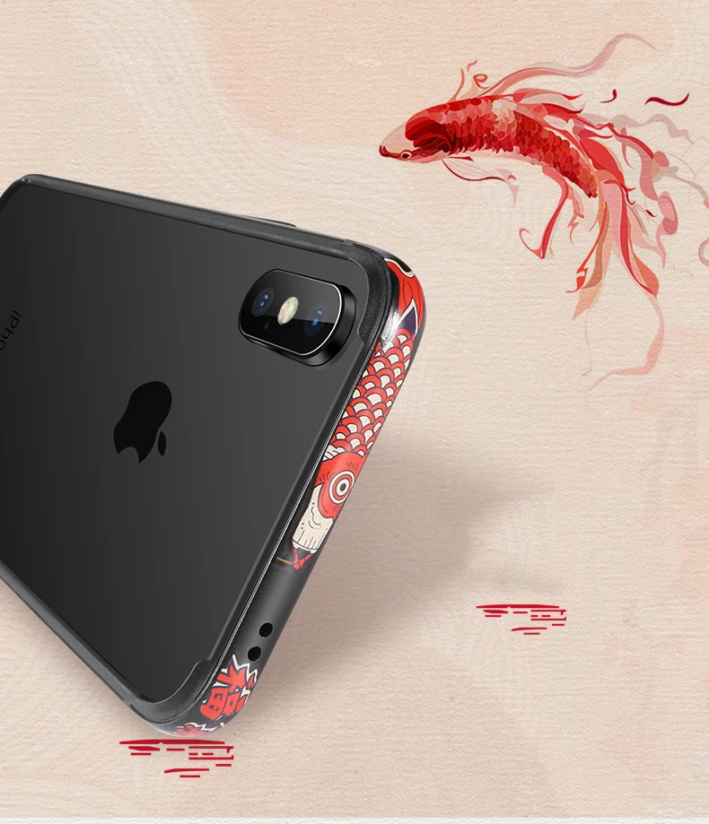 Металлический бампер для телефона в китайском стиле для iPhone X XS, чехлы для iPhone XS MAX, чехол Koi, мультяшная алюминиевая силиконовая рамка, чехол