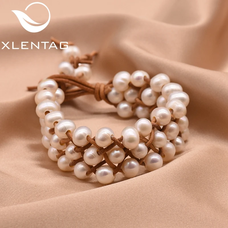 

Xlentag Pure Natural 100% Freshwater Pearl Leather Bracelet Woman Handmade Exquisite Jewelry Wedding Party Gift Jewelry GB0164